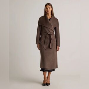 Double-Faced Merino Wool Draped Collar Wrap Coat in Cocoa Melange size XL